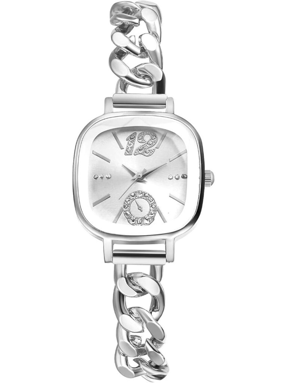 Women's Silver Analog Quartz Elegant Stainless Steel Square Bracelet Wrist Watch
